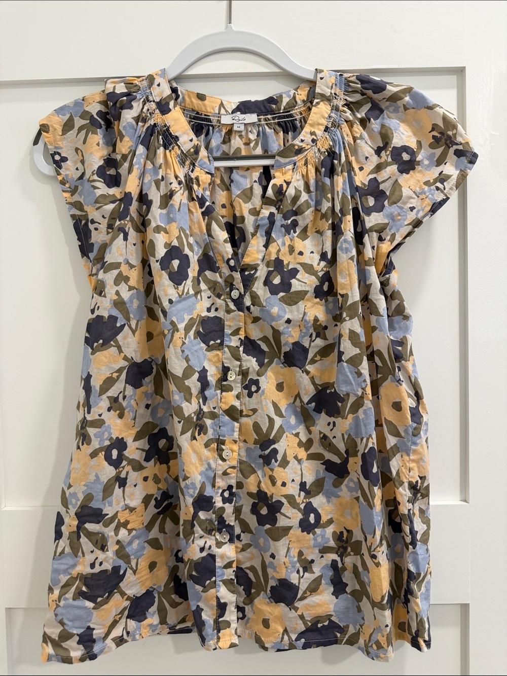 Rails Floral Cotton Blouse Top Women’s Medium Gathered Neck